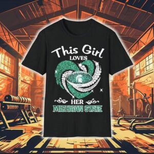 She proudly rocks her Spartans heart design t-shirt