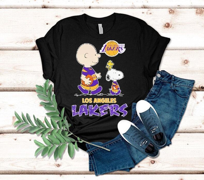 Los Angeles Lakers Inspired Peanuts Comic Design Featuring Snoopy And Charlie Brown T-shirt Los Angeles Lakers Inspired Peanuts Comic Design Featuring Snoopy And Charlie Brown T-shirt