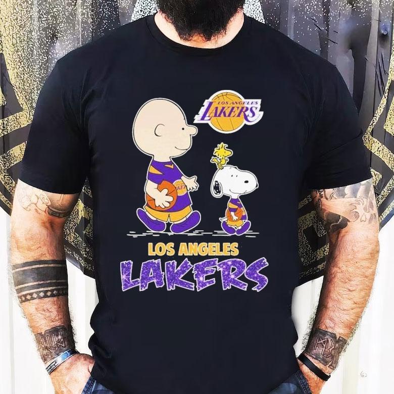 Los Angeles Lakers Inspired Peanuts Comic Design Featuring Snoopy And Charlie Brown T-shirt Los Angeles Lakers Inspired Peanuts Comic Design Featuring Snoopy And Charlie Brown T-shirt