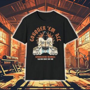 Dominate the gym from day one with this powerful barbell tshirt