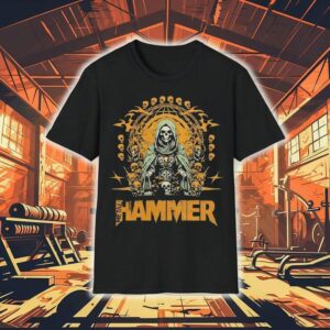 Grim reaper skull globe design metal hammer tshirt