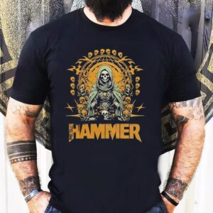Grim reaper skull globe design metal hammer tshirt