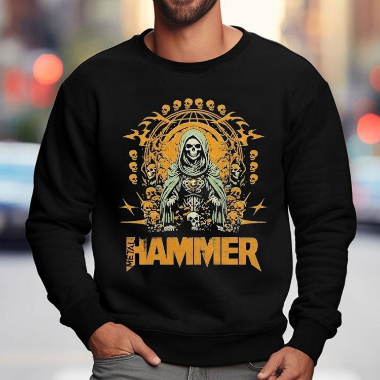 Grim reaper skull globe design metal hammer tshirt Grim reaper skull globe design metal hammer tshirt