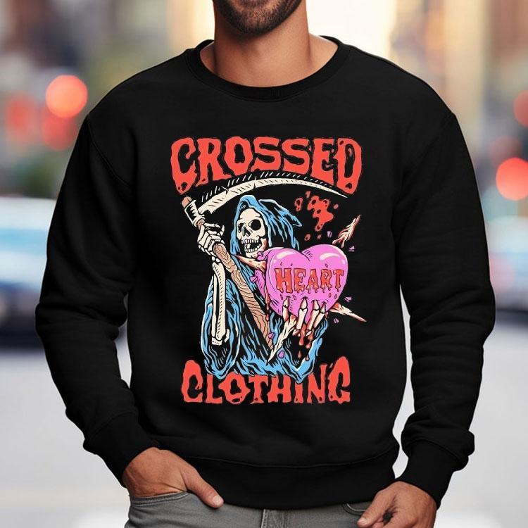 Grim Reaper With Crossed Heart Design Tshirt Grim Reaper With Crossed Heart Design Tshirt