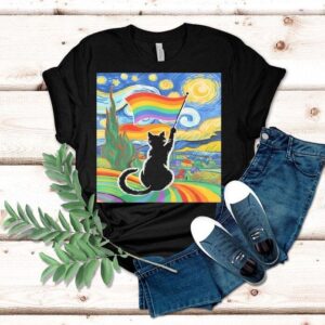 Gay Pride Cat Art Cat Starry Night Style Lgbtq Pride Shirt