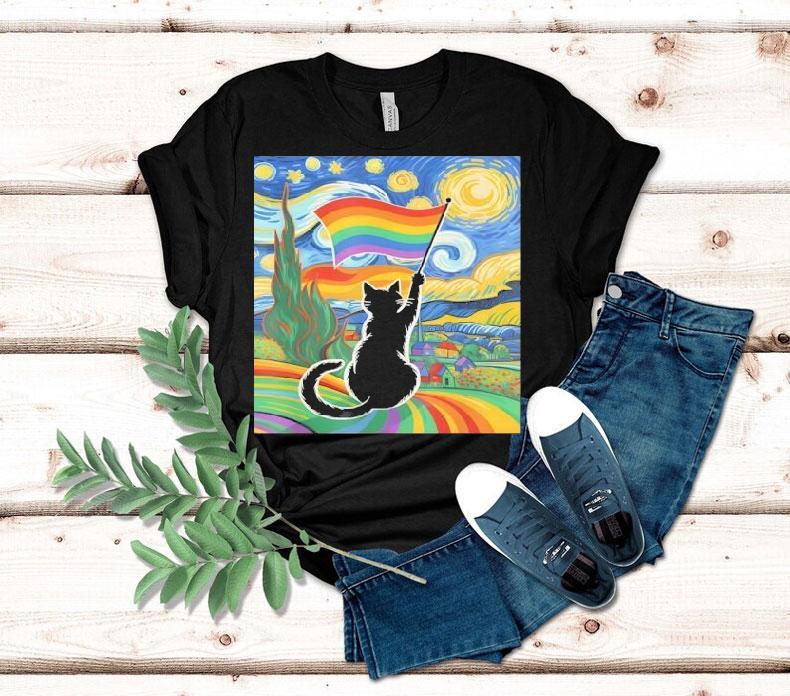 Gay Pride Cat Art Cat Starry Night Style Lgbtq Pride Shirt Gay Pride Cat Art Cat Starry Night Style Lgbtq Pride Shirt