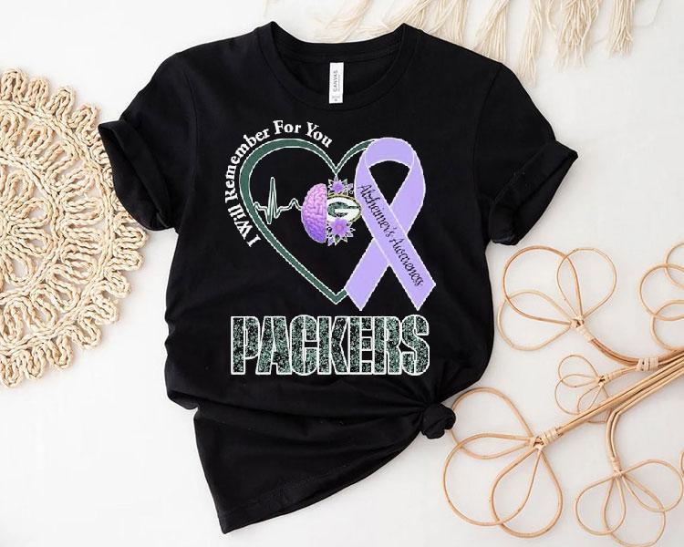 Green Bay Packers I Will Remember For You Alzheimer’s Awareness Heartbeat Brain Shirt Green Bay Packers I Will Remember For You Alzheimer’s Awareness Heartbeat Brain Shirt