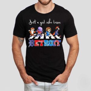Just A Girl Who Loves Detroit Tigers Wings Lions Pistons Mascots Walking Across Shirt Just A Girl Who Loves Detroit Tigers Wings Lions Pistons Mascots Walking Across Shirt
