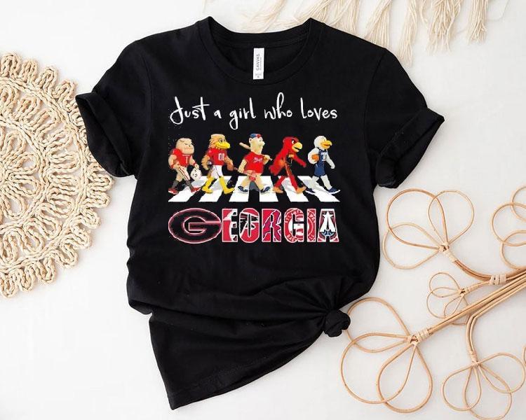 Just A Girl Who Loves Georgia Bulldogs Falcons Braves Atlanta Hawks Dream Mascots Walking Across Shirt Just A Girl Who Loves Georgia Bulldogs Falcons Braves Atlanta Hawks Dream Mascots Walking Across Shirt