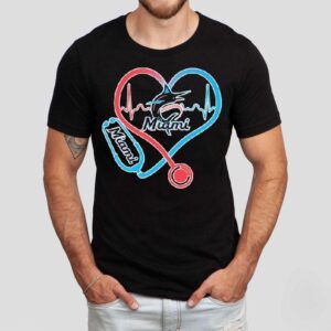 Miami Marlins Caring Hearts Nurse Stethoscope Heartbeat Shirt