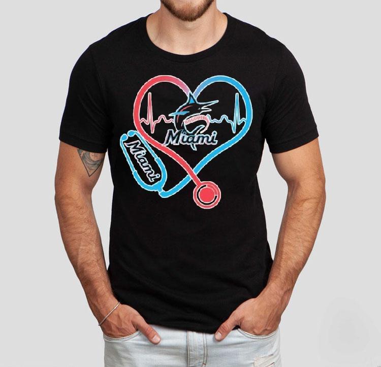 Miami Marlins Caring Hearts Nurse Stethoscope Heartbeat Shirt Miami Marlins Caring Hearts Nurse Stethoscope Heartbeat Shirt
