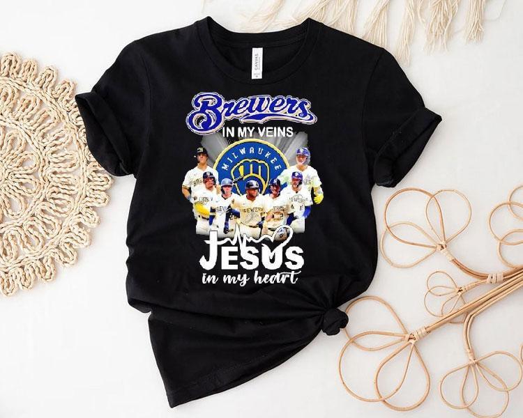 Milwaukee Brewers In My Veins Jesus In My Heart Signatures Shirt Milwaukee Brewers In My Veins Jesus In My Heart Signatures Shirt