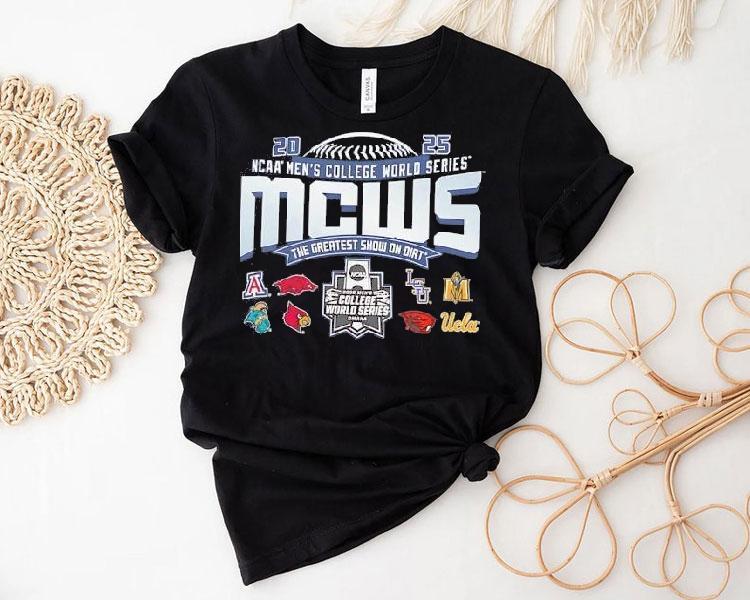 Ncaa Men’s College World Series Mcws The Greatest Show On Dirt 2025 8 Teams Logo Shirt Ncaa Men’s College World Series Mcws The Greatest Show On Dirt 2025 8 Teams Logo Shirt