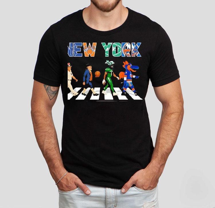 New York Giants X New York Knicks X New York Islanders Sports Team Mascot Abbey Road Shirt New York Giants X New York Knicks X New York Islanders Sports Team Mascot Abbey Road Shirt