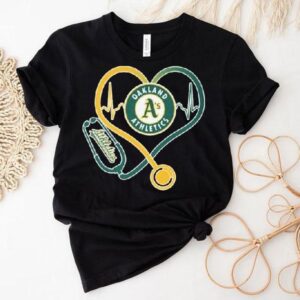 Oakland Athletics Caring Hearts Nurse Stethoscope Heartbea Tshirt