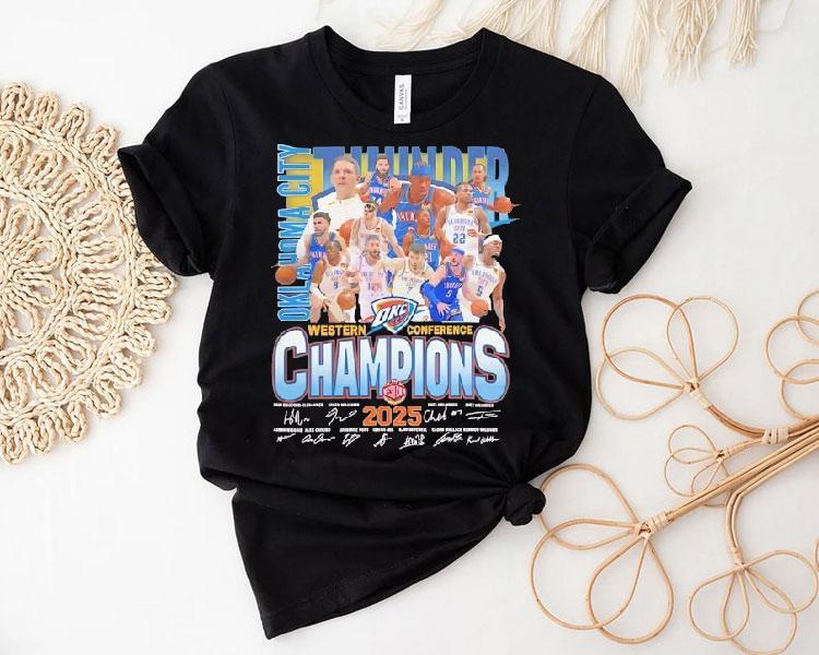 Oklahoma City Thunder Nba Western Conference Champions 2025 Signatures Shirt Oklahoma City Thunder Nba Western Conference Champions 2025 Signatures Shirt