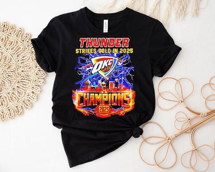 Oklahoma City Thunder Strikes Gold In 2025 Champion Lightning Shirt Oklahoma City Thunder Strikes Gold In 2025 Champion Lightning Shirt