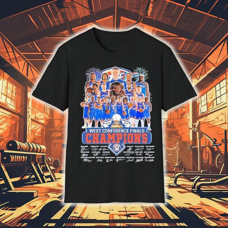 Oklahoma City Thunder West Conference Finals Champions 2025 Signatures Shirt Oklahoma City Thunder West Conference Finals Champions 2025 Signatures Shirt