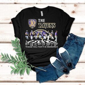 The Baltimore Ravens 30th Seasons 1996-2025 Thank You For The Memories Road Abbey Signatures Shirt