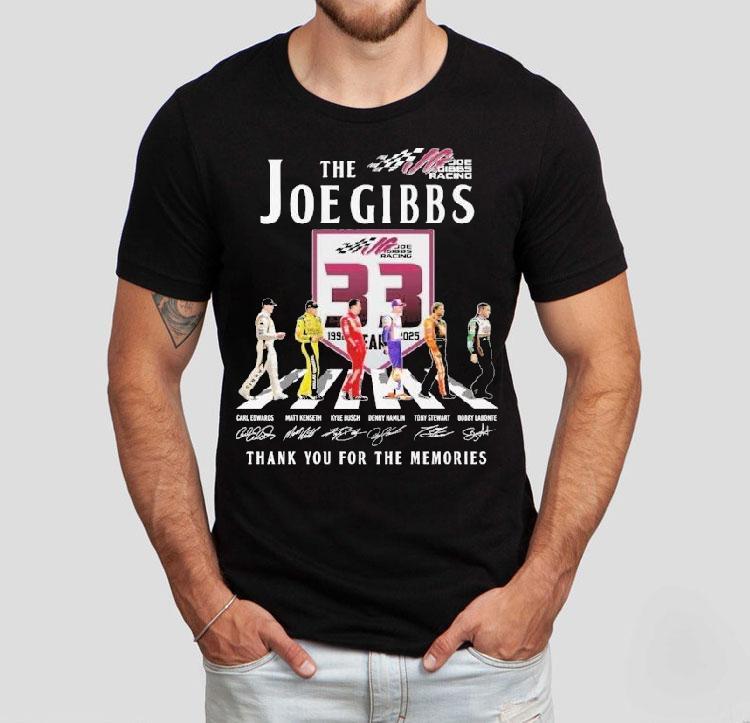 The Joe Gibbs Racing 33rd Anniversary 1992-2025 Thank You For The Memories Road Abbey Signatures Shirt The Joe Gibbs Racing 33rd Anniversary 1992-2025 Thank You For The Memories Road Abbey Signatures Shirt