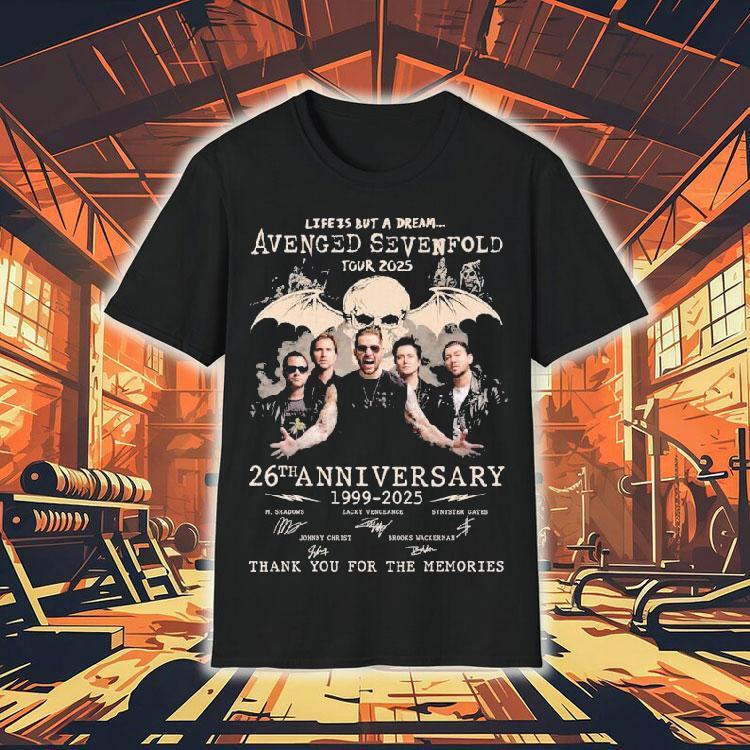 Avenged Sevenfold Life Is But A Dream Tour 2025 26th Anniversary 1996 2025 Thank You For The Memories Signatures Shirt Avenged Sevenfold Life Is But A Dream Tour 2025 26th Anniversary 1996 2025 Thank You For The Memories Signatures Shirt