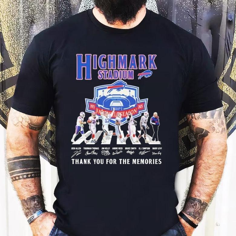 Buffalo Bills High Mark Stadium Farewell Tour 1973 2025 Thank You For The Memories Road Abbey Signatures Shirt Buffalo Bills High Mark Stadium Farewell Tour 1973 2025 Thank You For The Memories Road Abbey Signatures Shirt