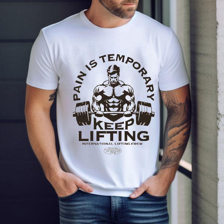Calum Von Moger Pain Is Temporary Keep Lifting International Lifting Crew Shirt Calum Von Moger Pain Is Temporary Keep Lifting International Lifting Crew Shirt