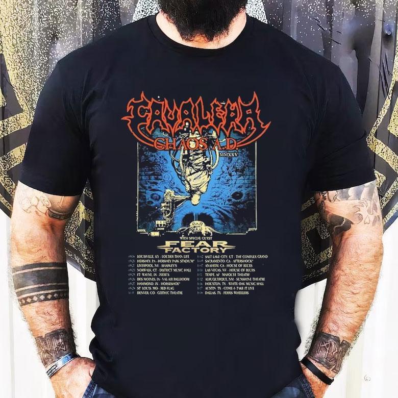 Cavalera With Fear Factory Event Fall Headlining Tour 2025 Dates Chaos A.d Mmxxv Shirt Cavalera With Fear Factory Event Fall Headlining Tour 2025 Dates Chaos A.d Mmxxv Shirt