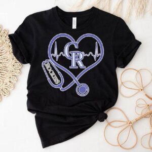 Colorado Rockies Caring Hearts Nurse Stethoscope Heartbeat Shirt