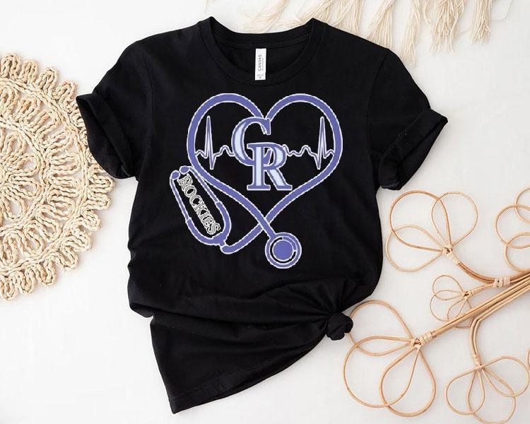 Colorado Rockies Caring Hearts Nurse Stethoscope Heartbeat Shirt Colorado Rockies Caring Hearts Nurse Stethoscope Heartbeat Shirt