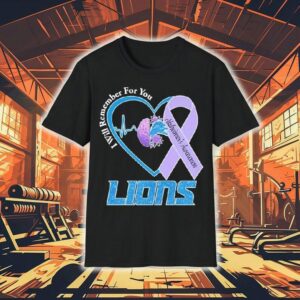 Detroit Lions I Will Remember For You Alzheimer’s Awareness Heartbeat Brain Shirt