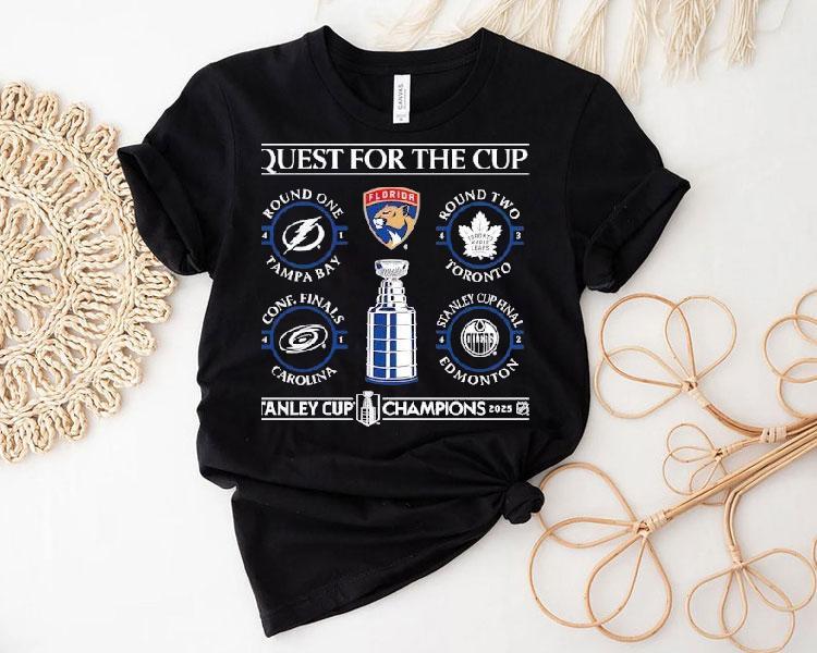 Florida Panthers Quest For The Cup Tampa Bay Toronto Carolina Oilers Stanley Champions 2025 Shirt Florida Panthers Quest For The Cup Tampa Bay Toronto Carolina Oilers Stanley Champions 2025 Shirt