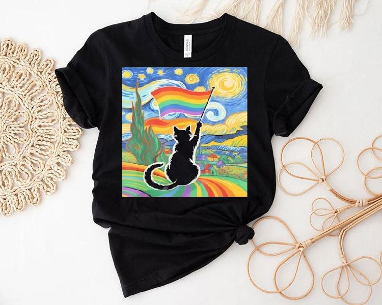 Gay Pride Cat Art Cat Starry Night Style Lgbtq Pride Shirt Gay Pride Cat Art Cat Starry Night Style Lgbtq Pride Shirt