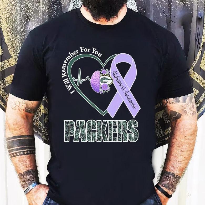 Green Bay Packers I Will Remember For You Alzheimer’s Awareness Heartbeat Brain Shirt Green Bay Packers I Will Remember For You Alzheimer’s Awareness Heartbeat Brain Shirt