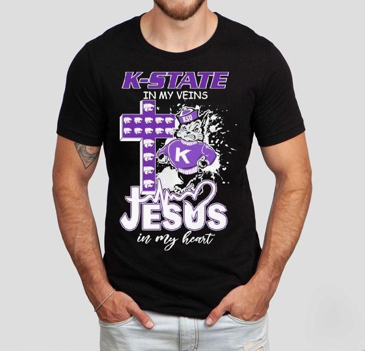 Kansas State Wildcats In My Veins Jesus In My Heart Mascot Shirt Kansas State Wildcats In My Veins Jesus In My Heart Mascot Shirt
