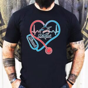 Miami Marlins Caring Hearts Nurse Stethoscope Heartbeat Shirt