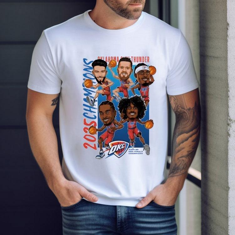 Oklahoma City Thunder 2025 Nba Finals Champions Caricature Full Court Shirt Oklahoma City Thunder 2025 Nba Finals Champions Caricature Full Court Shirt