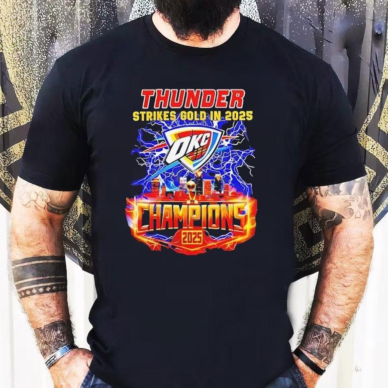 Oklahoma City Thunder Strikes Gold In 2025 Champion Lightning Shirt Oklahoma City Thunder Strikes Gold In 2025 Champion Lightning Shirt