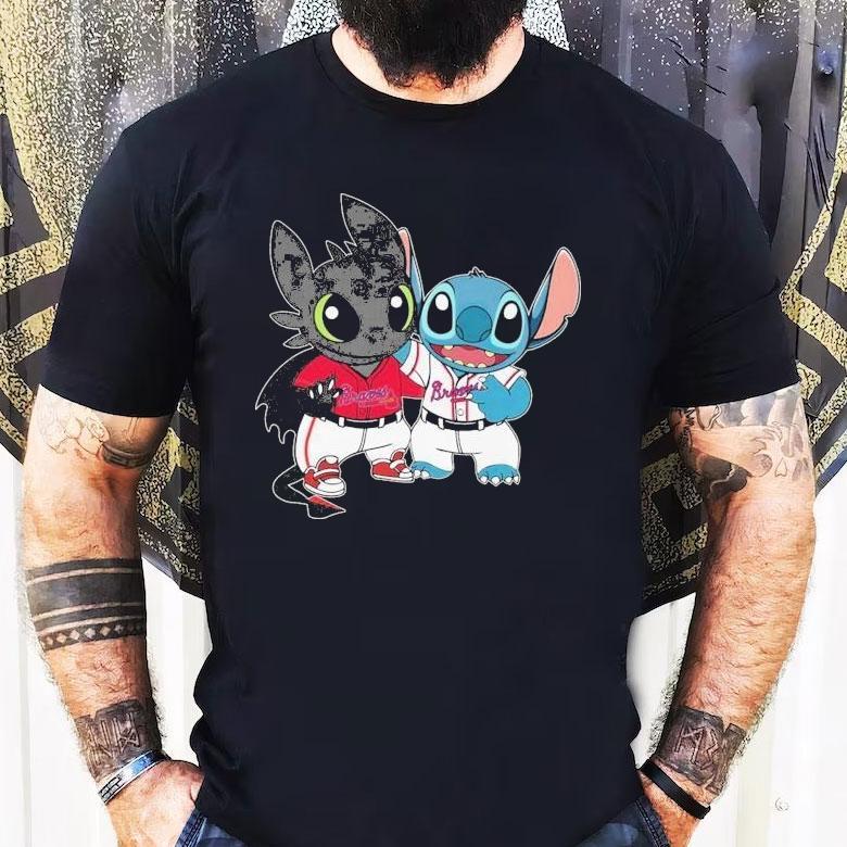 Stitch And Toothless Black Dragon X Atlanta Braves Shirt Stitch And Toothless Black Dragon X Atlanta Braves Shirt