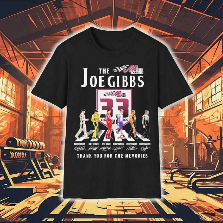 The Joe Gibbs Racing 33rd Anniversary 1992-2025 Thank You For The Memories Road Abbey Signatures Shirt The Joe Gibbs Racing 33rd Anniversary 1992-2025 Thank You For The Memories Road Abbey Signatures Shirt