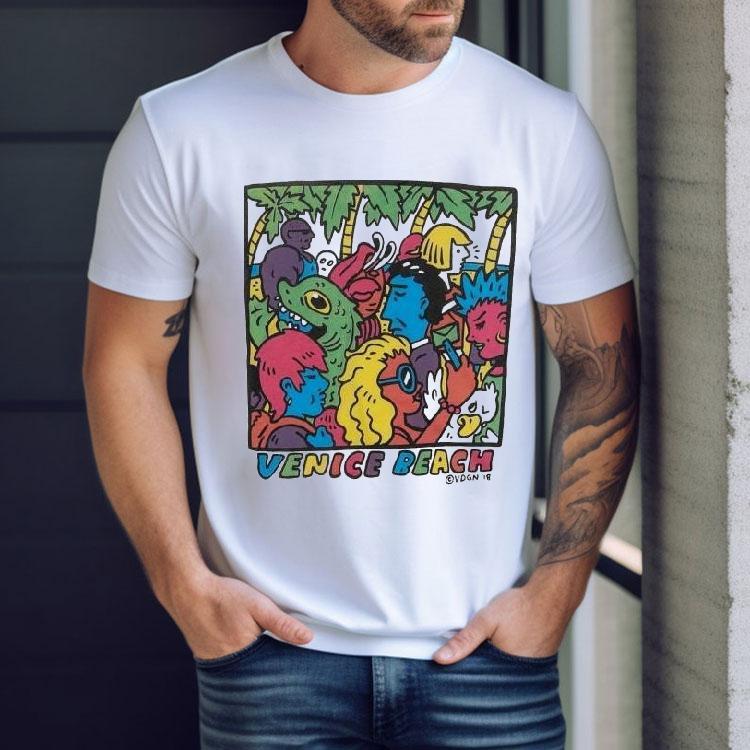 Venice Beach Colorful Crowd Vardagen Shirt Venice Beach Colorful Crowd Vardagen Shirt