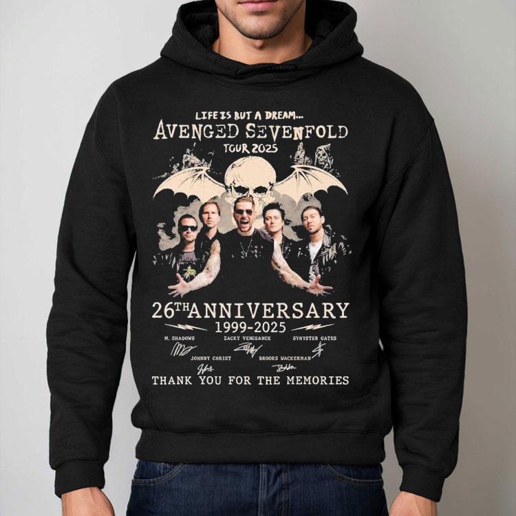 Avenged Sevenfold Life Is But A Dream Tour 2025 26th Anniversary 1996 2025 Thank You For The Memories Signatures Shirt Avenged Sevenfold Life Is But A Dream Tour 2025 26th Anniversary 1996 2025 Thank You For The Memories Signatures Shirt