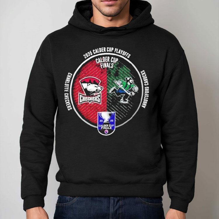Charlotte Checkers Vs Abbotsford Canucks 2025 Calder Cup Finals Dueling Souvenir Shirt Charlotte Checkers Vs Abbotsford Canucks 2025 Calder Cup Finals Dueling Souvenir Shirt