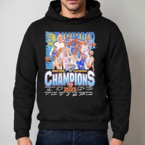 Oklahoma City Thunder Nba Western Conference Champions 2025 Signatures Shirt 2 Oklahoma City Thunder Nba Western Conference Champions Signatures Hoodie