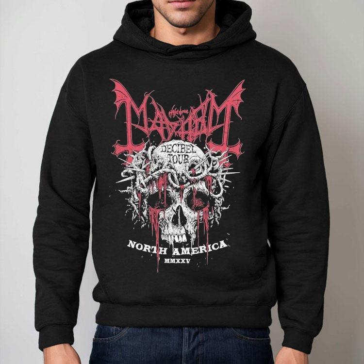The True Mayhem Crown Of Thorns Decibel Tour 2025 North American Skull Shirt The True Mayhem Crown Of Thorns Decibel Tour 2025 North American Skull Shirt