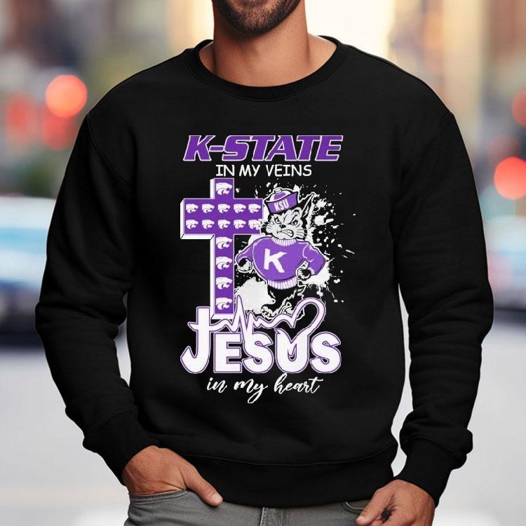 Kansas State Wildcats In My Veins Jesus In My Heart Mascot Shirt Kansas State Wildcats In My Veins Jesus In My Heart Mascot Shirt