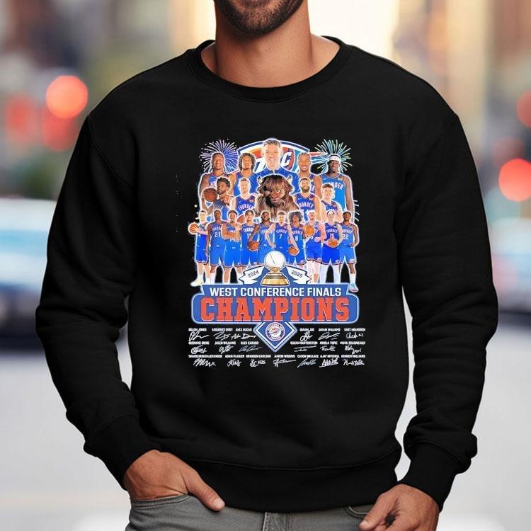 Oklahoma City Thunder West Conference Finals Champions 2025 Signatures Shirt Oklahoma City Thunder West Conference Finals Champions 2025 Signatures Shirt