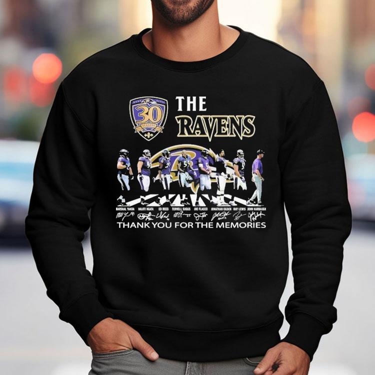 The Baltimore Ravens 30th Seasons 1996-2025 Thank You For The Memories Road Abbey Signatures Shirt The Baltimore Ravens 30th Seasons 1996-2025 Thank You For The Memories Road Abbey Signatures Shirt
