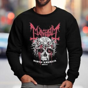 The True Mayhem Crown Of Thorns Decibel Tour 2025 North American Skull Shirt 3 The True Mayhem Crown Of Thorns Decibel Tour North American Skull Sweatshirt