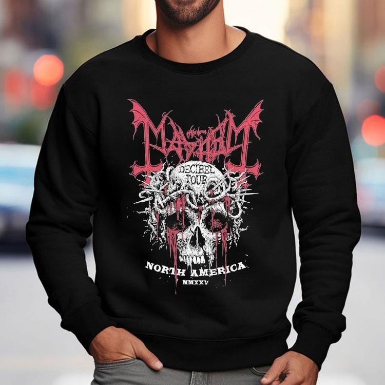The True Mayhem Crown Of Thorns Decibel Tour 2025 North American Skull Shirt The True Mayhem Crown Of Thorns Decibel Tour 2025 North American Skull Shirt